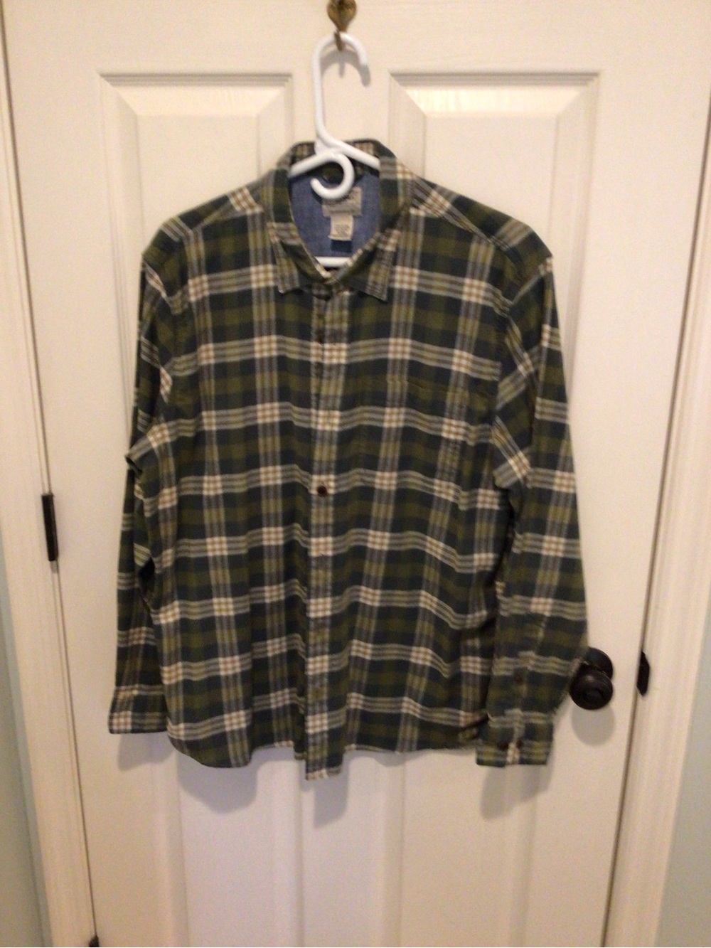 L.L. Bean Olive and Cream Plaid Long-Sleeve Button-Down Shirt